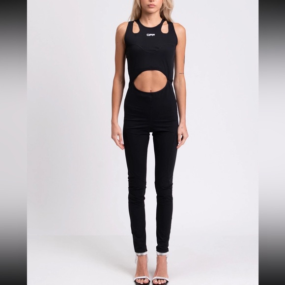 OFF-WHITE Active All In One Suit Black Logo Cut Out Crew Neck Sz M RRP €880